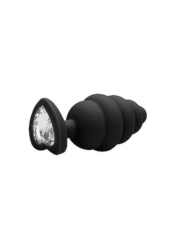 Spiralny korek analny zatyczka plug serce z diamentem czarny