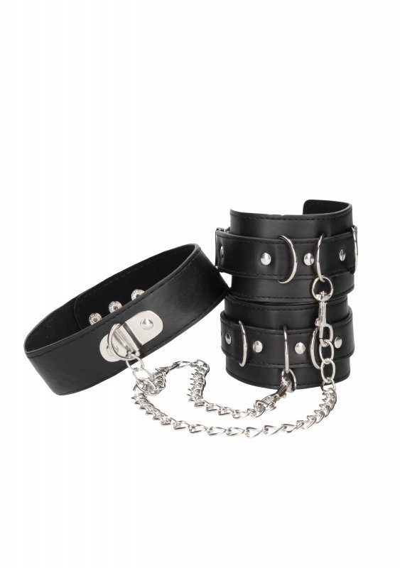 Obroża BDSM połączona z kajdankami łańcuch