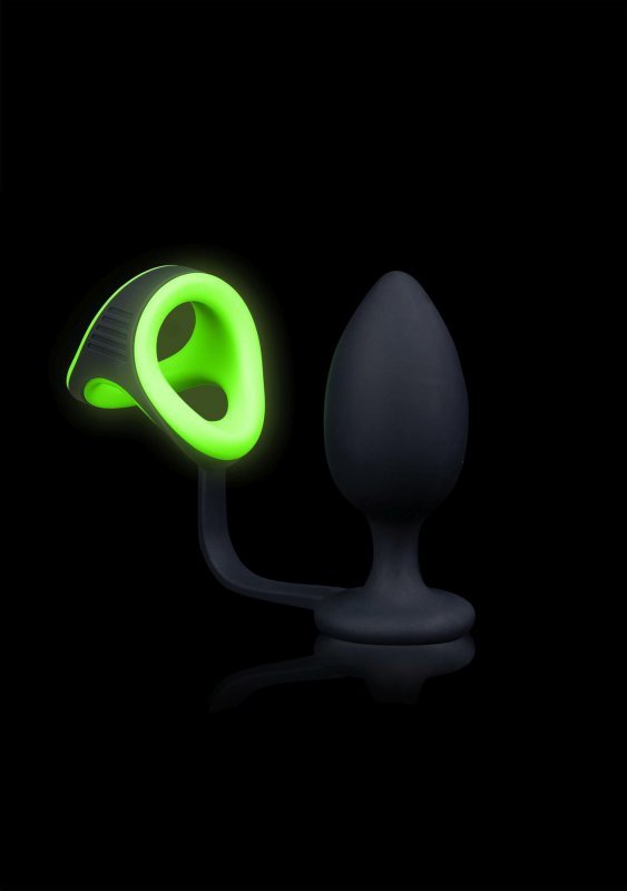 Butt plug cock ring &amp; ball strap - gitd - neon green/black