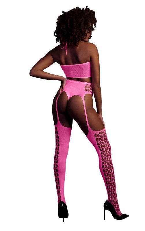 Two piece with crop top and stockings - pink - XS/XL