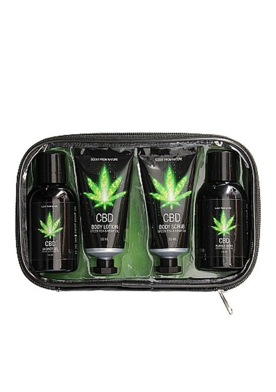 CBD - Bath and shower - luxe travel set - green tea hemp oil