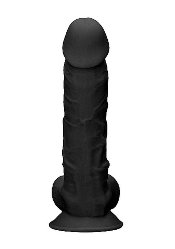 Czarne dildo z jądrami na przyssawce 22,8 cm