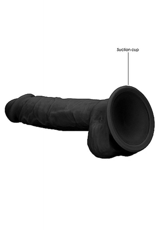 Czarne dildo z jądrami na przyssawce 22,8 cm