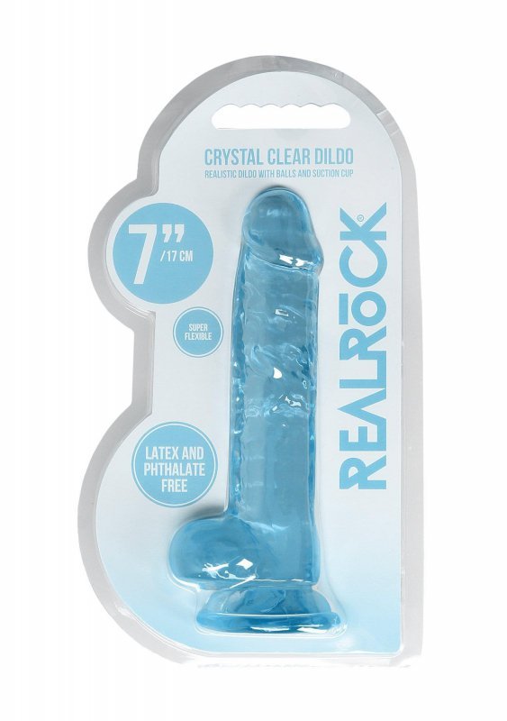 Realistyczne żelowe dildo penis na przyssawce niebieski 17,8 cm