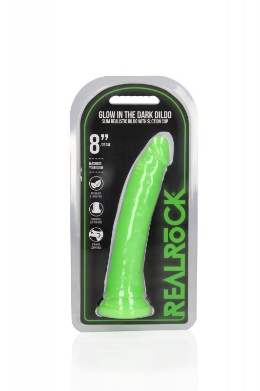 Slim Realistic Dildo with Suction Cup - Glow in the Dark - 8&#039;&#039; / 20 cm