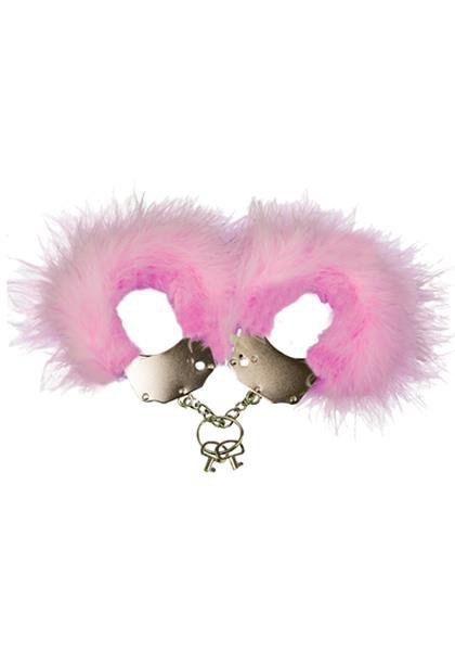 Kajdanki metalowe Metallic Feather z różowym futrem