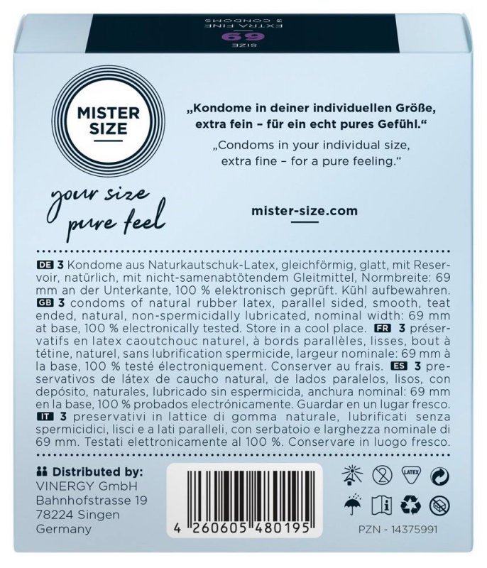 Prezerwatywy naturalny lateks Mister Size 69mm 3 sztuki