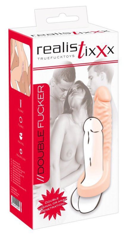 Realistyczna nakładka do podwójnej penetracji z pierścieniem dildo anal