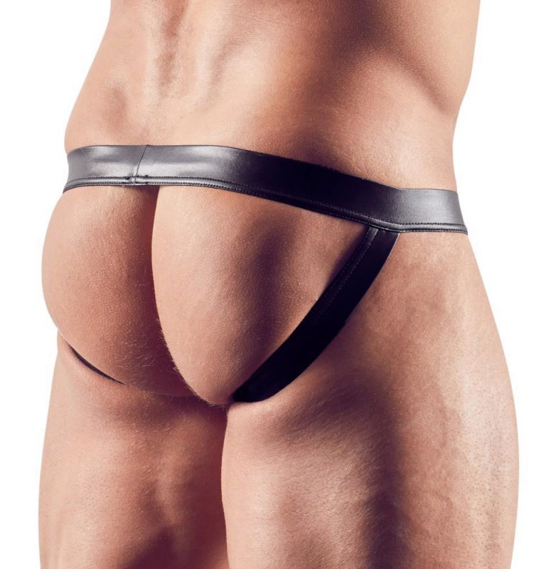 Błyszczące seksowne jockstrapy męskie wetlook czarne Men´s Jock 2XL