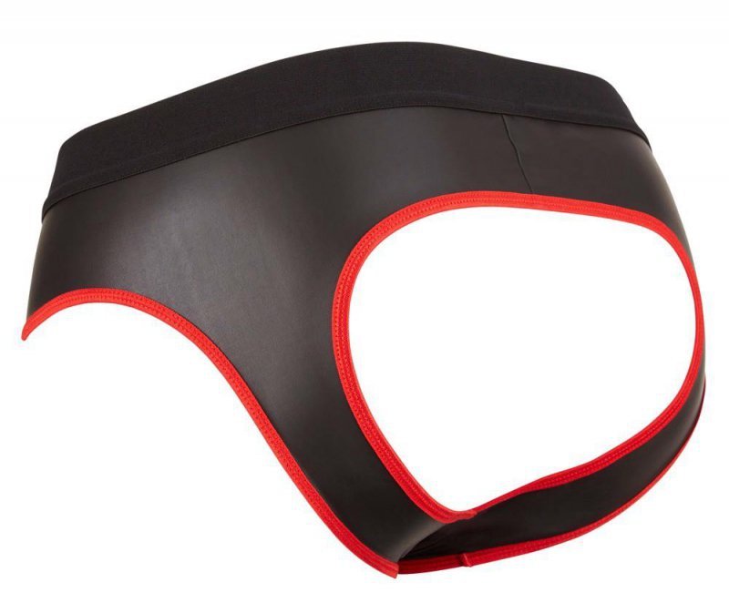Błyszczące neoprenowe jockstrapy z zamkiem rozpinane czerwone przeszycie Men´s Jock L