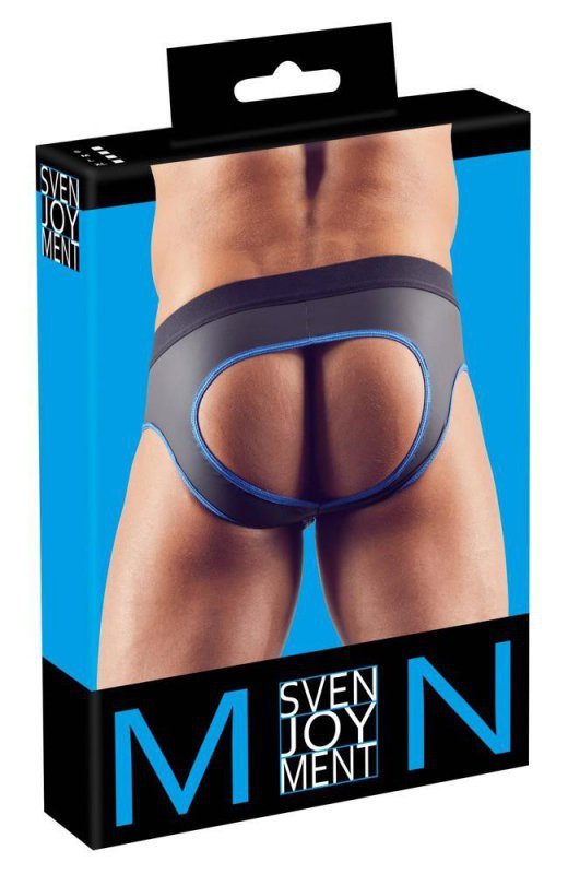 Błyszczące neoprenowe jockstrapy z zamkiem rozpinane niebieskie przeszycie Men´s Jock M