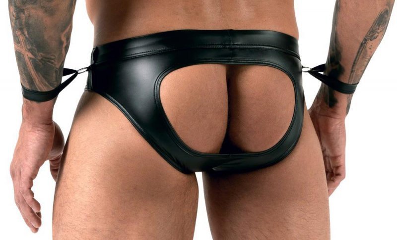 Jockstrapy męskie z kajdankami BDSM czarne paski XL