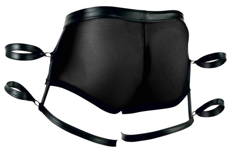 Majtki bokserki męskie z kajdankami BDSM czarne paski XL