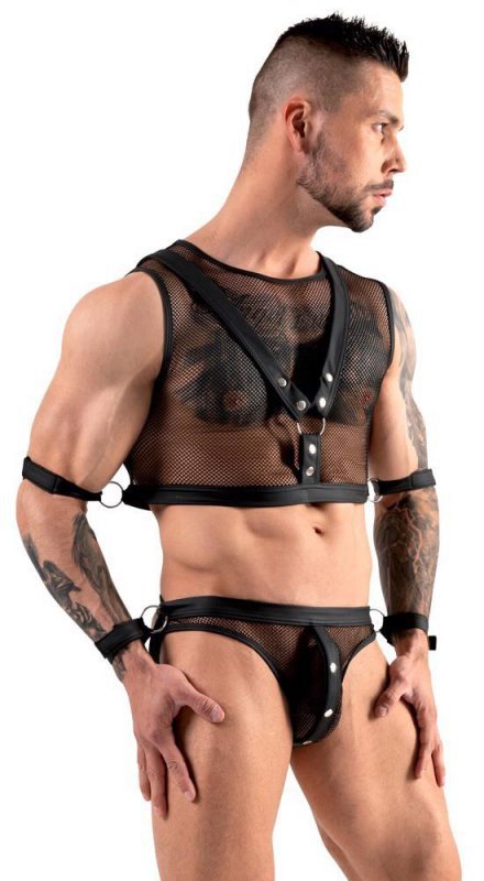 Męskie jockstrapy majtki + top z siateczki czarny Men's top and jock XL