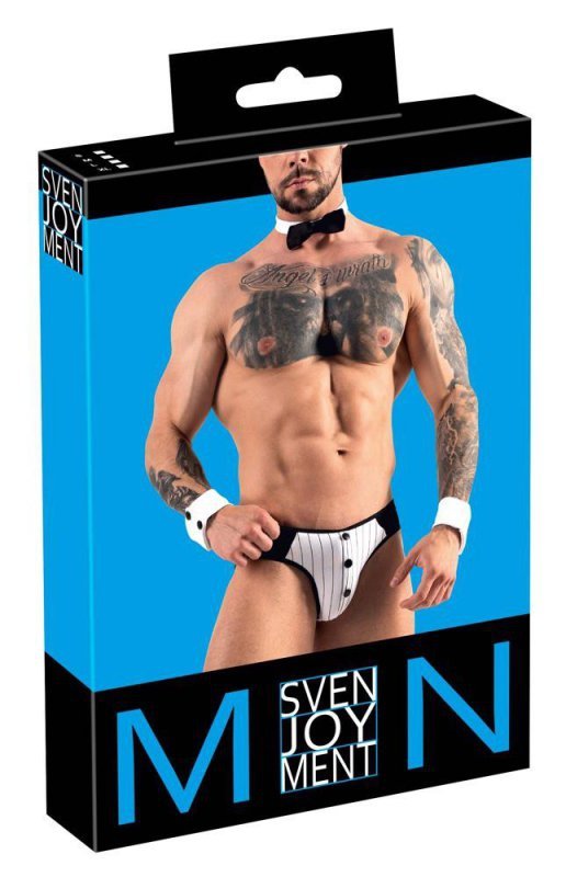 Męskie jockstrapy majtki odkryte pośladki + mankiety kelner Men's jock briefs S