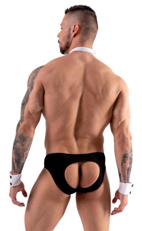 Męskie jockstrapy majtki odkryte pośladki + mankiety kelner Men's jock briefs M