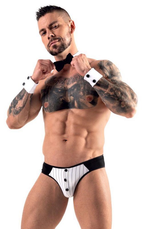 Męskie jockstrapy majtki odkryte pośladki + mankiety kelner Men's jock briefs L