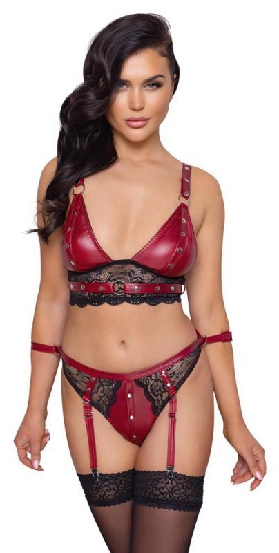 Bordowy komplet sex bielizny Cottelli M