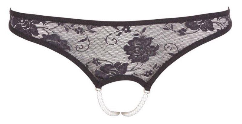 Czarne stringi z perłami i dziurką Cottelli XL