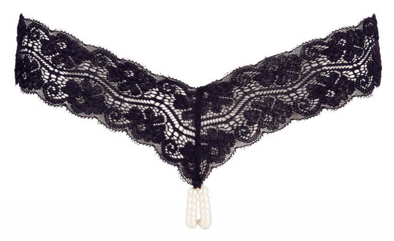 Stringi czarne z koralikami w kroczu Cottelli L