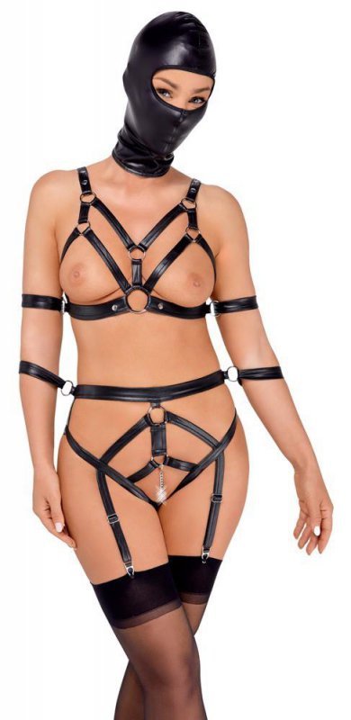 Seksowna bielizna bondage Bad Kitty Strap+Mask Set M