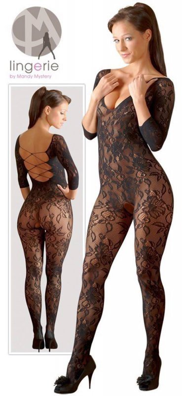 Seksowny bodystocking koronkowy kombinezon z długim rękawem S-L