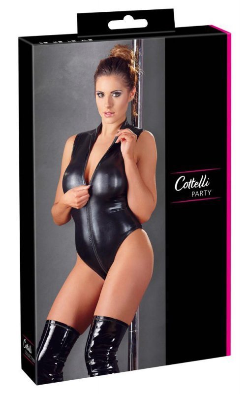 Błyszczące seksowne body z zamkiem Cottelli L