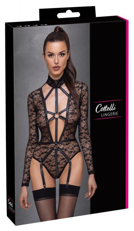 Kuszące sex body z uprzężą i obrożą Cottelli M