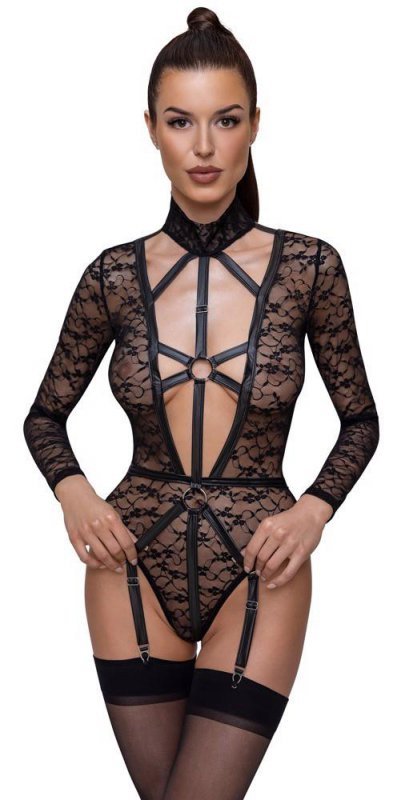 Kuszące sex body z uprzężą i obrożą Cottelli XL