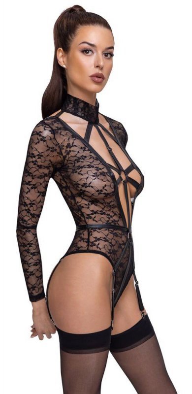 Kuszące sex body z uprzężą i obrożą Cottelli XL