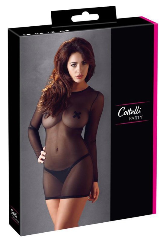 Prześwitująca sexy sukienka mini czarna Cottelli L