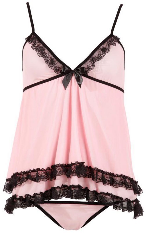 Różowa seksowna koszulka babydoll Cottelli XL