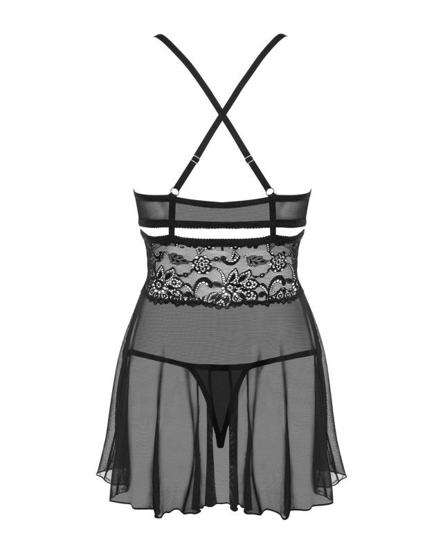 Obsessive koszulka nocna 838-BAB-1 babydoll i stringi czarna L/XL