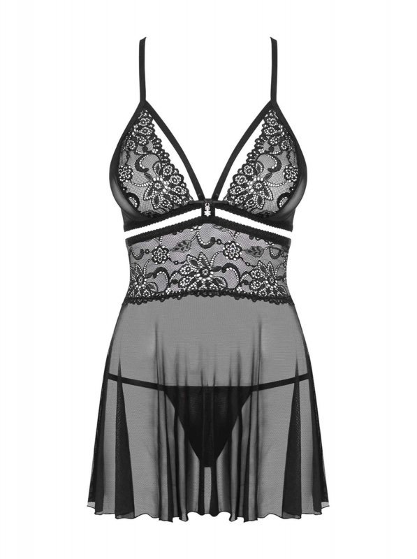 Obsessive koszulka nocna 838-BAB-1 babydoll i stringi czarna XXL