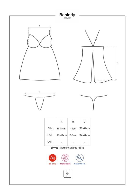 Obsessive koszulka nocna Behindy babydoll i stringi czarne L/XL