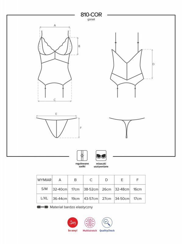 Obsessive 810-COR-1 gorset i stringi czarny  S/M