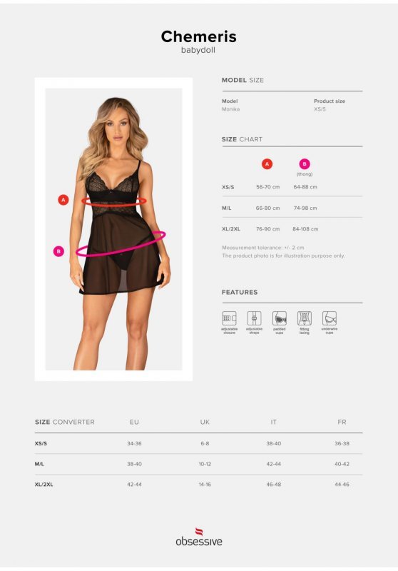 Sekswony zestaw babydoll i stringi  Obssesive  XS/S