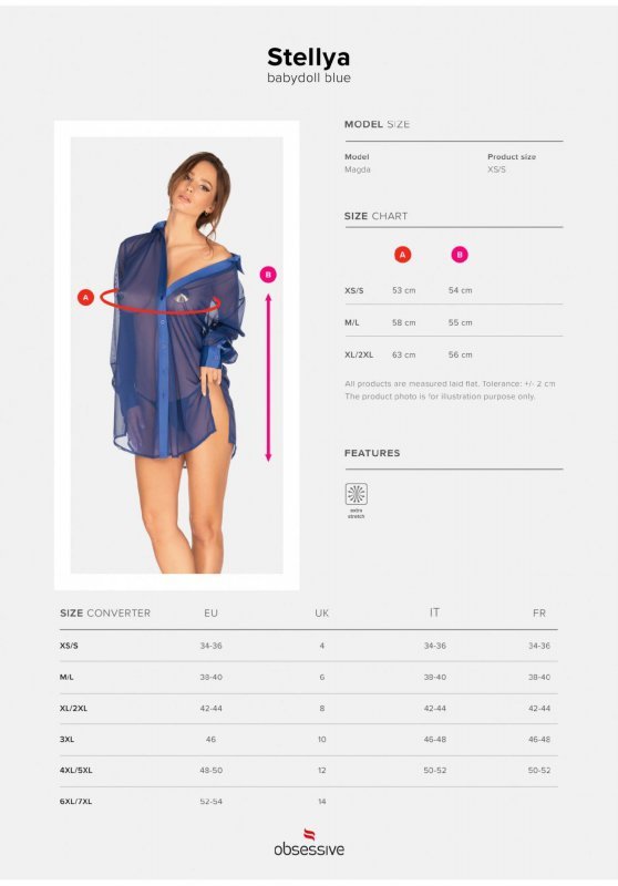 Obsessive koszulka nocna Stellya babydoll niebieska   XS/S