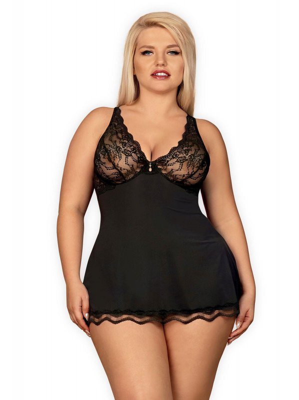 Obsessive koszulka nocna Luvae babydoll i stringi czarne XXL