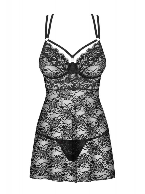 Obsessive koszulka nocna 860-BAB-1 babydoll i stringi czarna  S/M