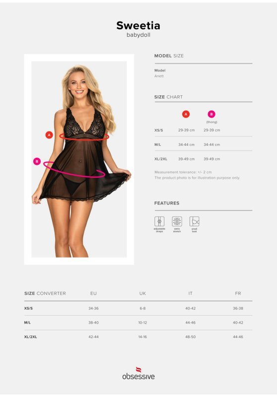 Obsessive Sweetia babydoll i stringi czarna    M/L