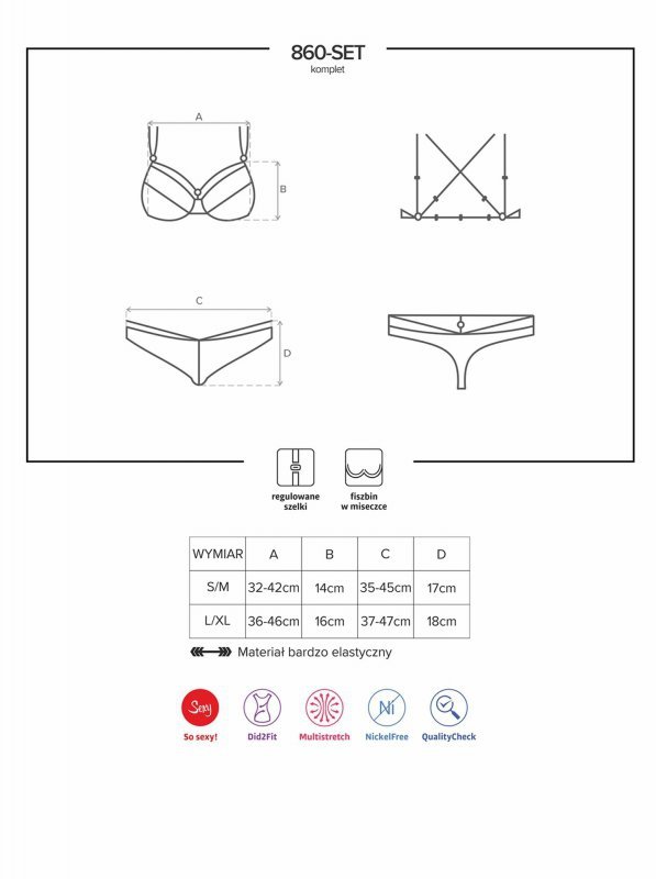 Obsessive 860-SET-1 komplet 2-częściowy czarny  S/M