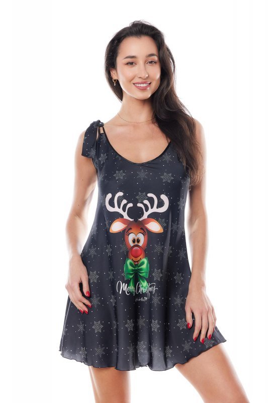 Damska halka koszulka Aster Chemise X-mas z reniferem czarna L/XL