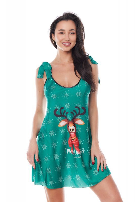 Damska halka koszulka Aster Chemise X-mas z reniferem zielona XS