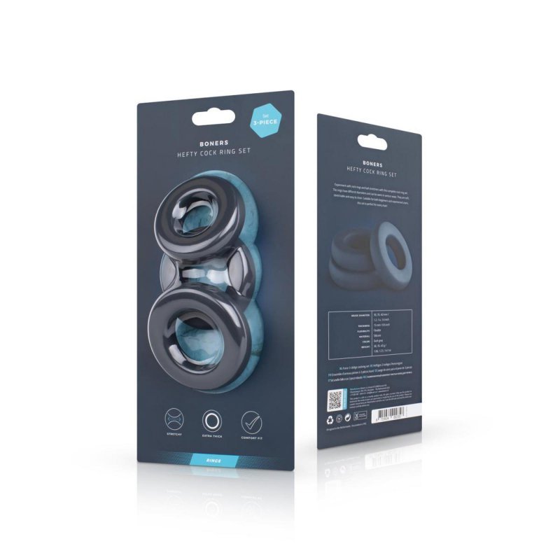 3x pierścień na penisa zestaw Boners Large Cock Ring Set
