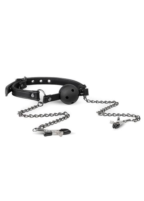 Knebel Open Ball Gag With Nipple Clamps