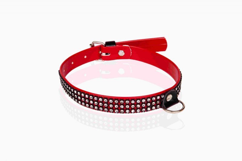 Whips lakier obroża damska z kryształkami czerwona 2cm