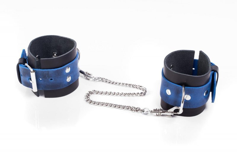 Kajdanki skórzane Cuffs Crazy Horse niebieskie małe