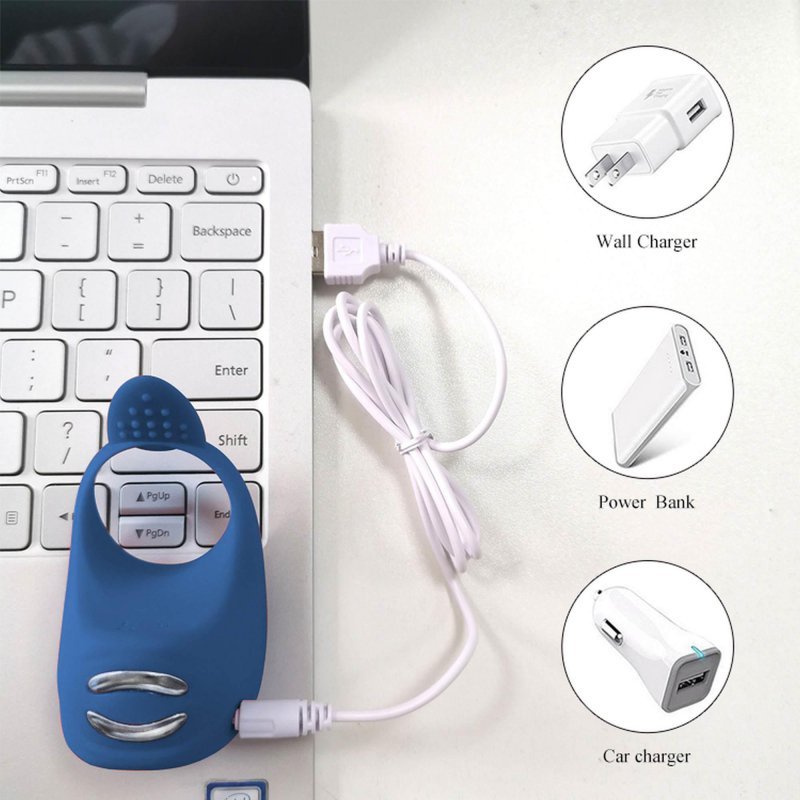 Wibrator silicone ring blue usb 7 function + electro stim / remote control