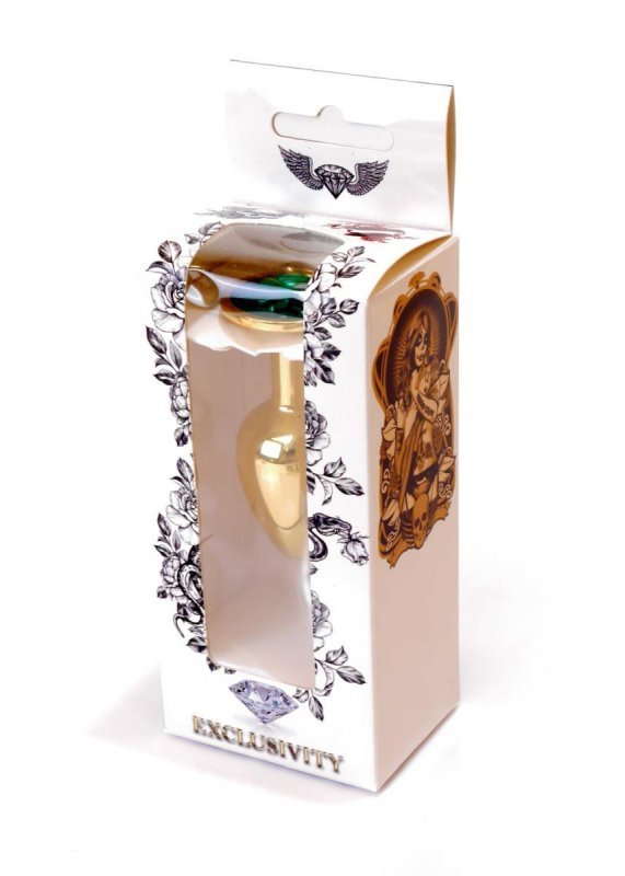 Złoty korek analny z diamentem Jewellery Gold PLUG- Green